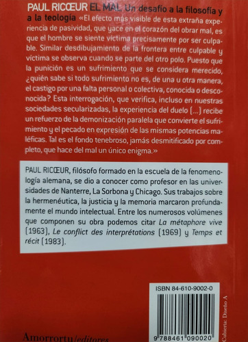 El Mal Un Desafío A La Filosofía Y La Teología Paul Ricoeur. (Usado)