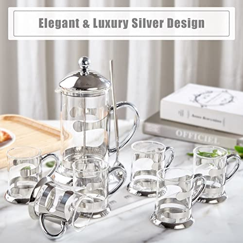 Juego De Prensa Francesa Dujust Silver Con 6 Tazas Y 1 Band