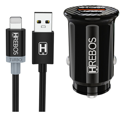 Hrebos Tipo USB Duplo Carregador Veicular Para Carro Pd 20w Turbo Cabo Para Iphone Cor Preto