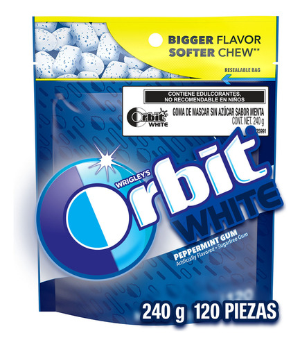 Orbit White Chicles de menta Sin Azúcar Bolsa 240g