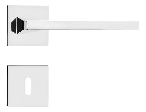 Foto real de Fechadura Interna Pado Karli Roseta Quadrada Cromada 55mm