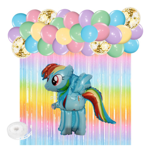 Kit Combo Pony Celeste Multicolor Deco Cumpleaños Fiesta 