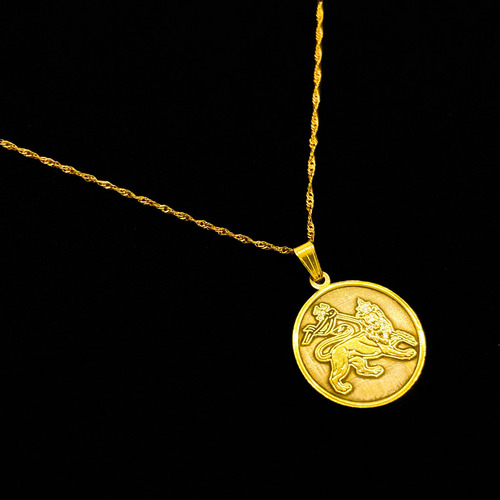 Cadena Y Dije León De Judah Rastafari Oro 18k Amarillo 50 Cm