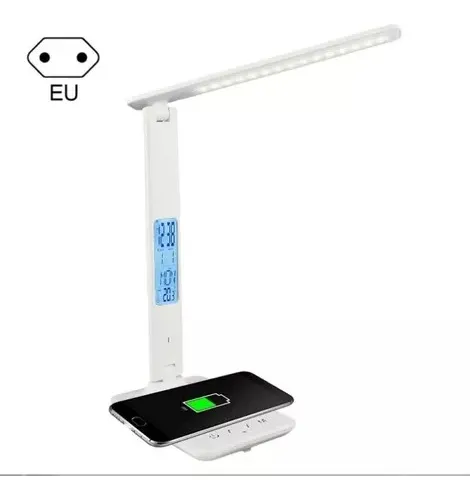 Lámpara Escritorio Táctil Plegable Led Hora Temperatura Estructura Blanco