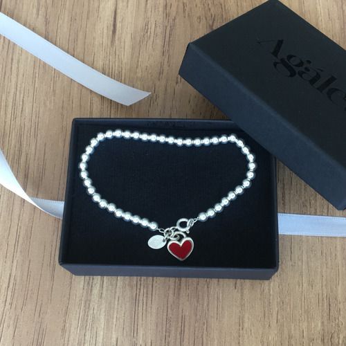 Imagen 8 de 10 de Pulsera Bolitas Dije Corazón Rojo Plata .925 Agálea Joyería