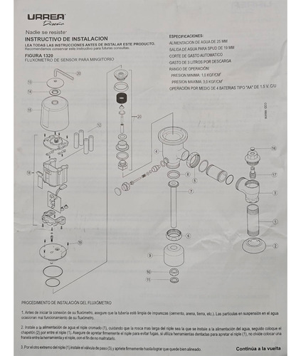 Fluxómetro Elec. De Sensor P/mingitorio Urrea 1320