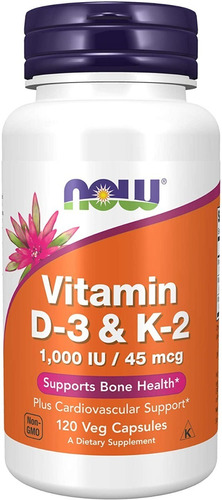 Vitamina D3 1000 Iu & K2 45 Mcg Now 120 Cápsulas