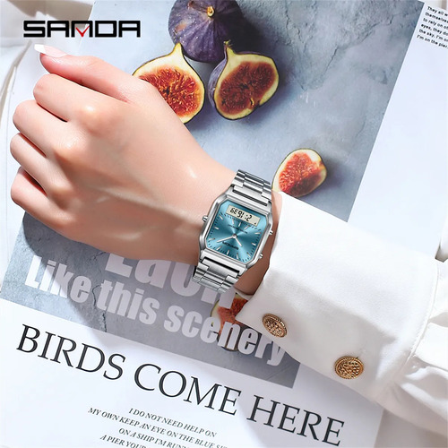 Reloj Digital Led De Doble Pantalla Sanda 747 De Acero Inoxi