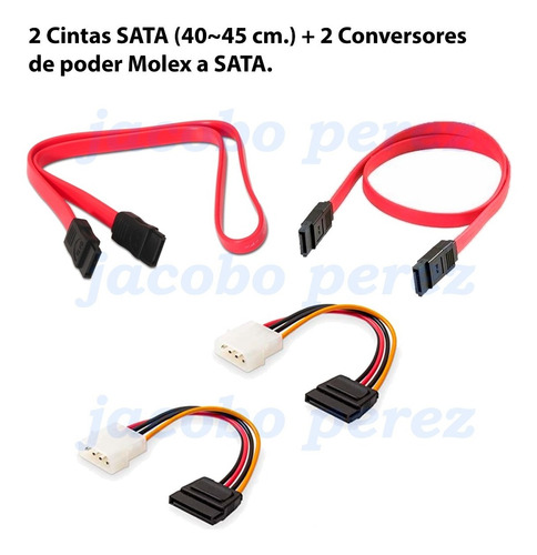 2 Cables Sata + 2 Conector Poder Molex - Sata