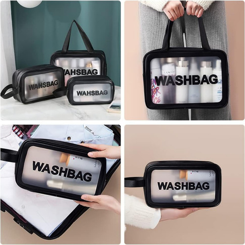 Elisabeth&Co neceser mujer porta cosméticos kit de viaje carmela de 3 unidades impermeables y resistentes color negro
