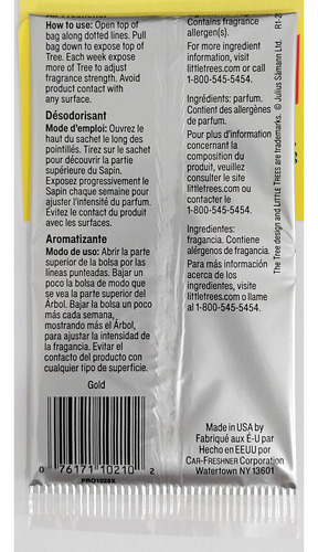 Aromatizante Cheirinho Little Trees Fragrância Gold Luxo - âmbar quente e um toque levemente doce