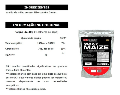 Waxy Maize Natural 800g - Bodybuilders