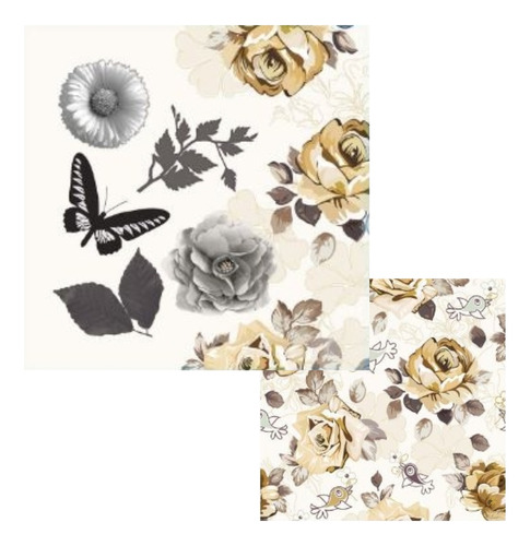 Papel Para Scrapbook Desenhos 30,5 X 30,5  Old Flowers