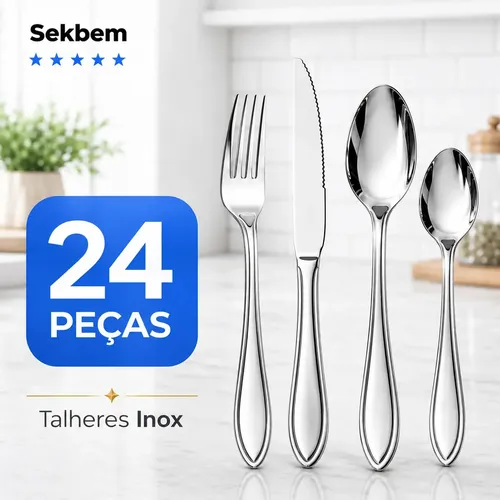 Jogo De Talheres Faqueiro Luxo Aço Inox 24 Peças