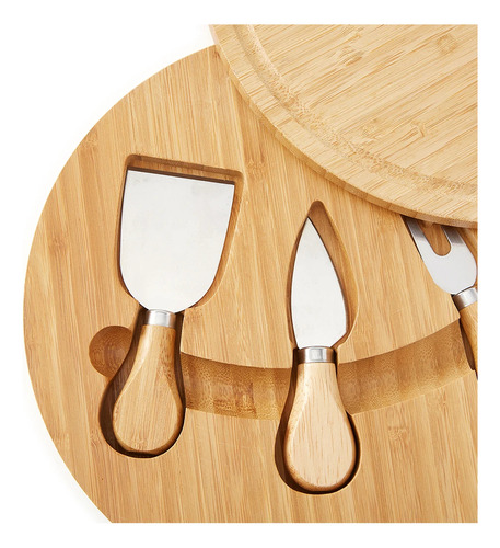Tabla De Quesos De Madera De Bambú Con 3 Cuchillos Tablas