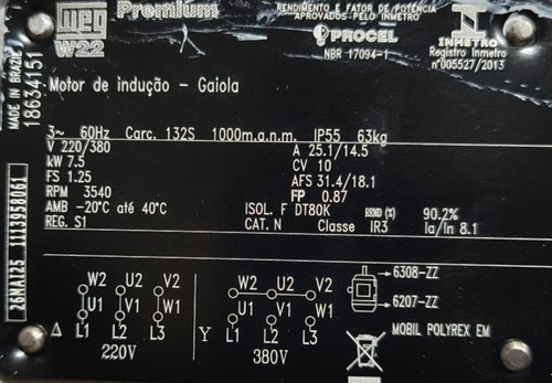 Motor Trifásico Blindado 10cv 2 Polos Alta Rotação Ip55 Weg