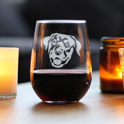 Copa De Vino Sin Tallo Feliz Rottweiler Divertidos Rega...