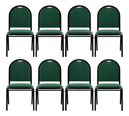 Kit 8 Cadeiras Hoteleira Auditório Empilhável Linho Verde