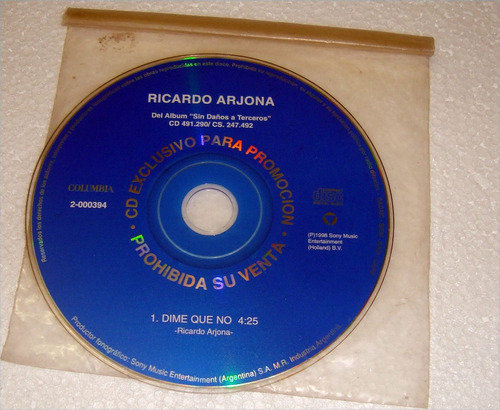 Ricardo Arjona Dime Que No Cd Single Promo / Kktus