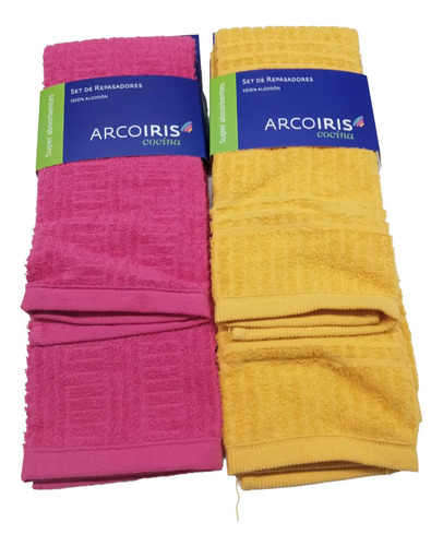 Repasadores Arco Iris Cocina 100% Algodón Kit X4 Absorvente