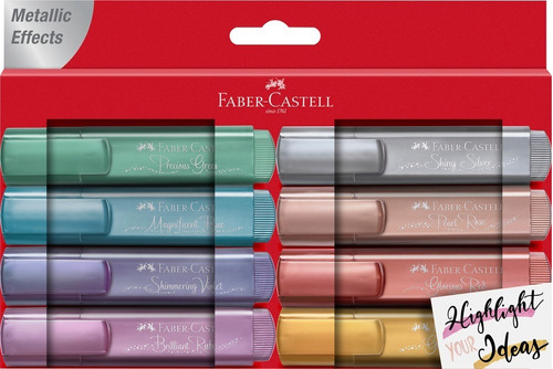 Set 8 Destacadores Metalizados Metálicos Faber Castell