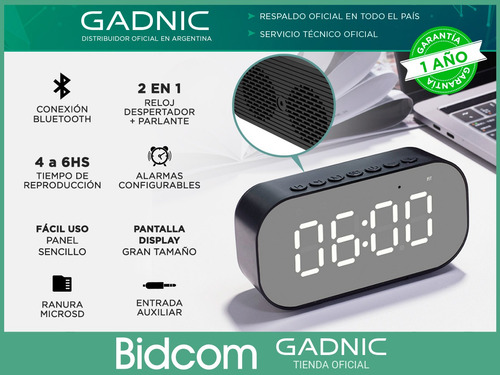 Imagen 2 de 9 de Parlante Y Reloj Despertador Bluetooth Alarma Radio Micro Sd