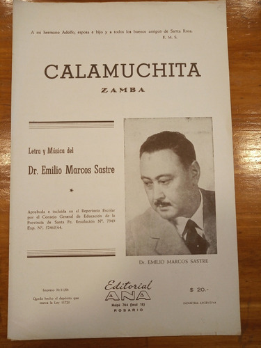 Calamuchita Marcos Sastre Zamba Partitura