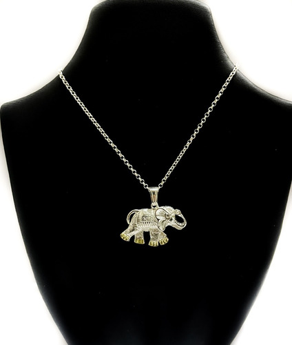 Conjunto Plata 925 Y Oro Cadena Y Dije Grande De Elefante