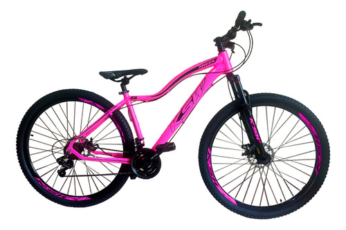 Mountain bike KSW MWZA aro 29 17" 21v freios de disco mecânico câmbios Shimano TZ cor rosa/preto