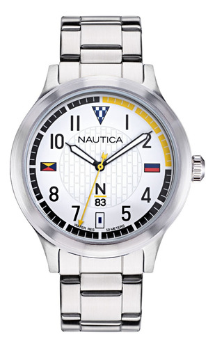 Reloj Nautica Napcfvc01 Para Hombre Analogico Cuarzo Malla Plateado Bisel Plateado Fondo Blanco