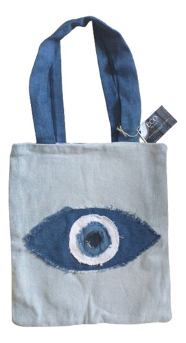 Tote Bag Ojo Turco En Jean Reciclado Con Forro.