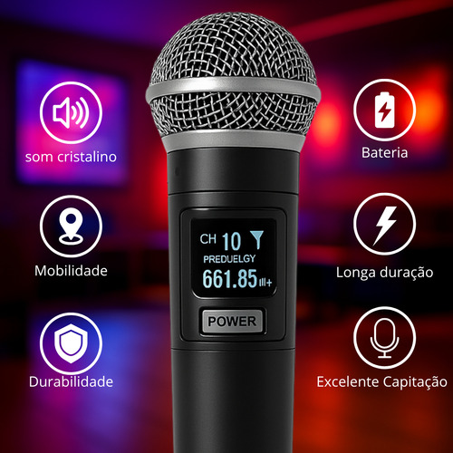 Kit 2 Microfones Sem Fio Uhf Recarregável Profissional Led