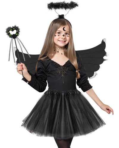 Disfraz De Amgel Negro Para Niña Talla 3-12 Años-negro