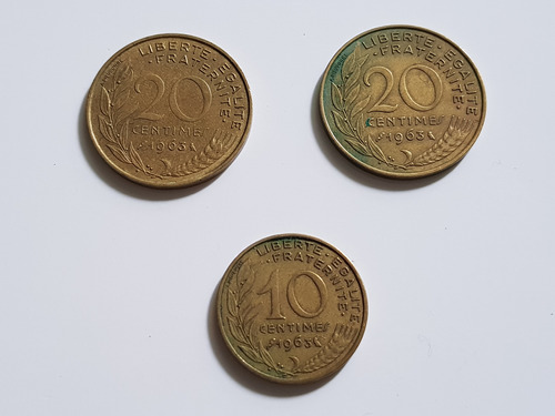 Monedas X 3 Francia 1963 10 Y 20 Centavos Centimes Lote X 3