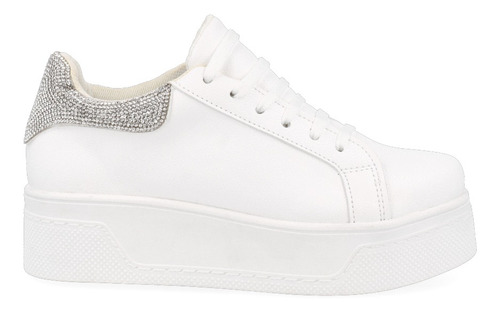 Tenis Urbano Trender Color Blanco  Detalles Plata Para Mujer