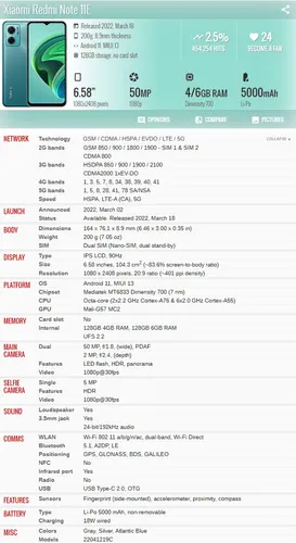Xiaomi Redmi Note 11e 22041219c 4gb 128gb Dual Sim Duos