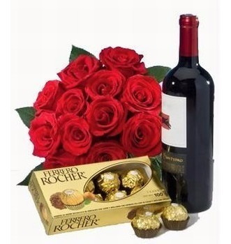 Combo Especial Bombones,vino, Rosas, Flowerpointargentina