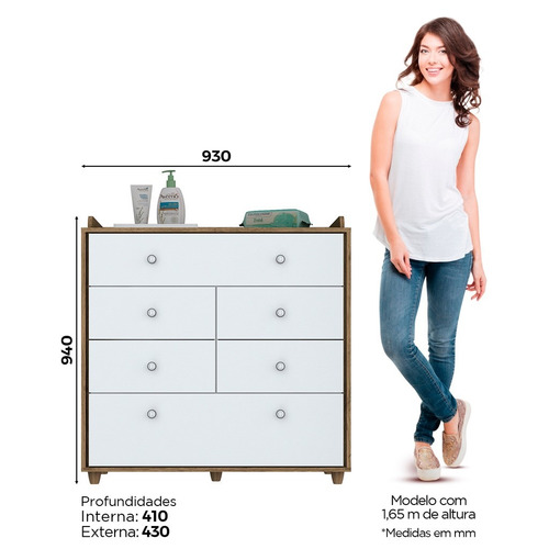 Cômoda Henn Pão De Mel - Rústico/branco - (94 X 93 X 46 Cm)
