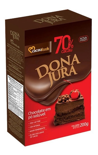 Chocolate Em Pó Solúvel 70% Cacau Dona Jura 200g