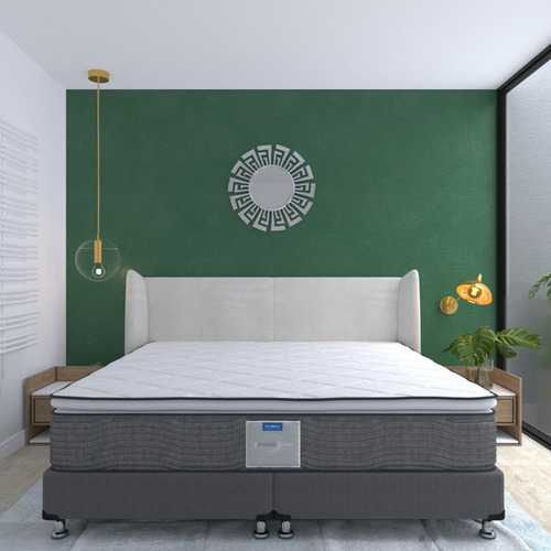 Colchón King Size Restonic Confort + Base Cama Gris Tapiz Color Leyen -gris