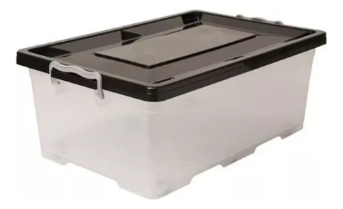 Caja Organizadora Plastica Grande Con Tapa 60x40 Con Ruedas Color Transparente/negra