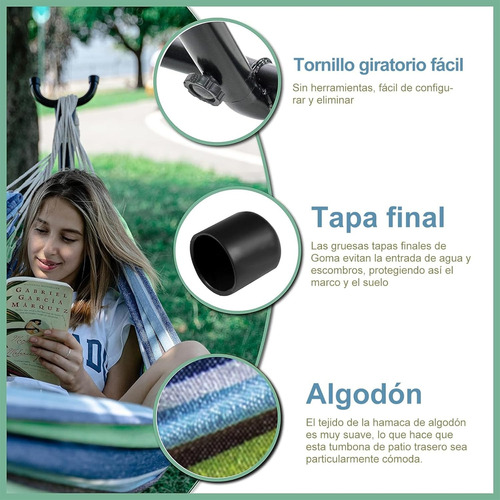 Hamaca Doble Con Base Soporte De Acero Y Estuche Portatil