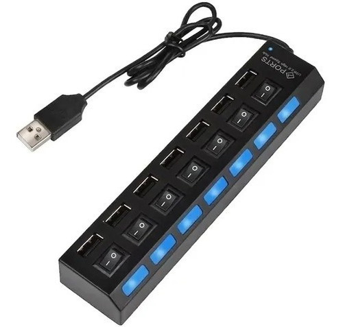 Hub Usb  7 Puertos Usb 2.00 Con Teclas Y Leds Azules