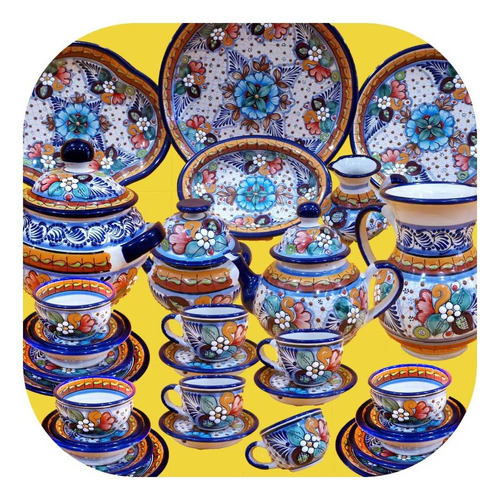 Vajilla Turquesa Para 4 Personas De Talavera Poblana Vj Ts