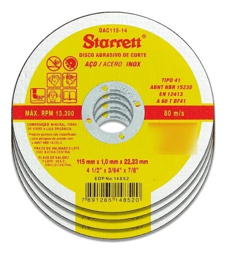 Disco De Corte Starrett 4 115mm Kit Com 3 Unidades
