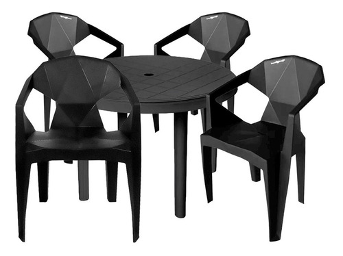 Kit Mesa Redonda Desmontável Resistente 4 Poltronas Diamond Cor Preto Desenho do tecido das cadeiras Liso