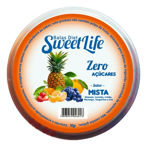 Bala Sweet Life Mista Diet Zero Açucar Vegana Lata 32g