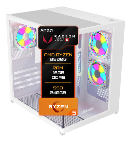 Pc Gamer Bluepc Amd Ryzen 5 8500g 16gb Ddr5 Ssd 240gb Gab Branco - Fonte 500w