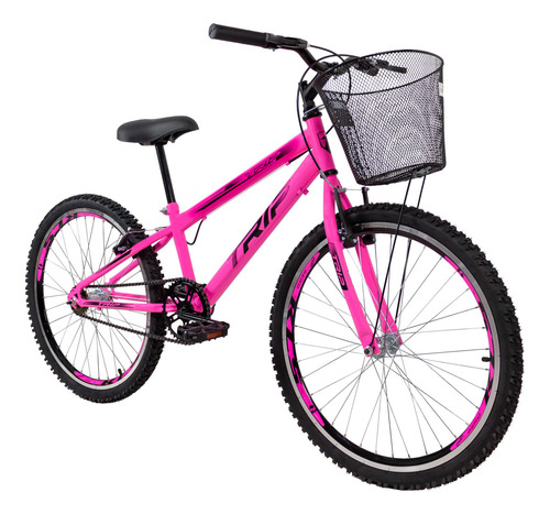 Bike Trip Aro 24 Com Aro Aero E Cestao Sem Marcha Menina Cor Rosa Tamanho do quadro M