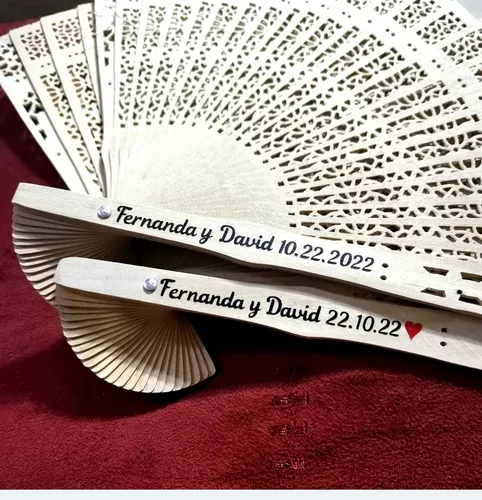 40 Abanicos Madera Calada Personalizados Boda Xv Bautizo